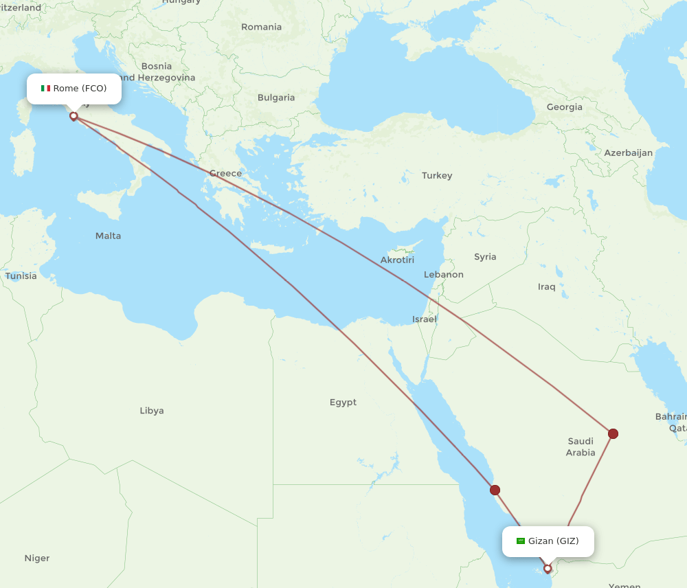 FCO-GIZ flight routes