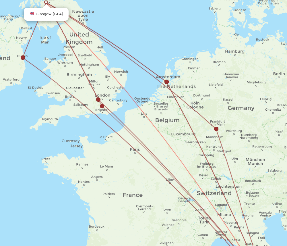 FCO to GLA flights and routes map