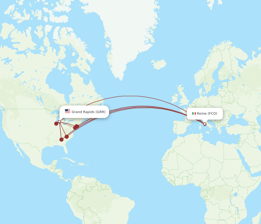 FCO to GRR flights and routes map