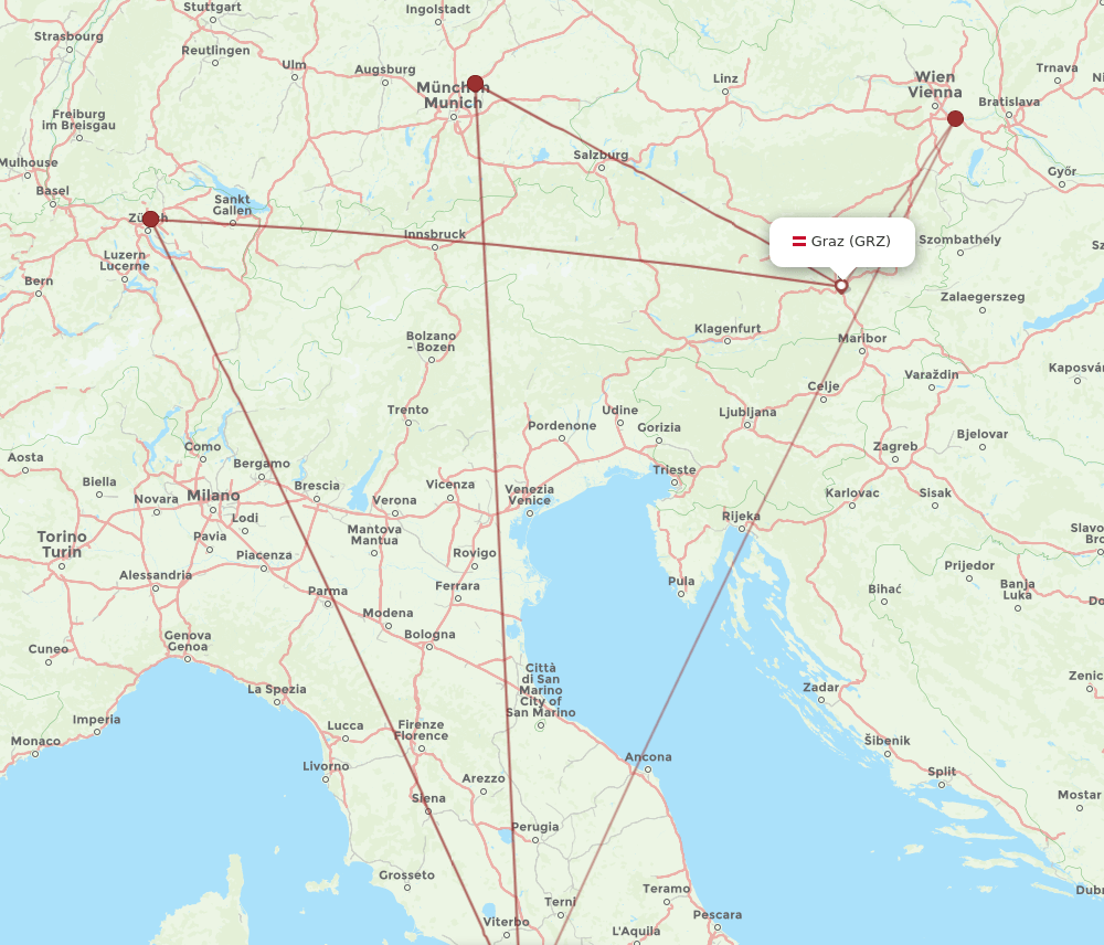 FCO to GRZ flights and routes map