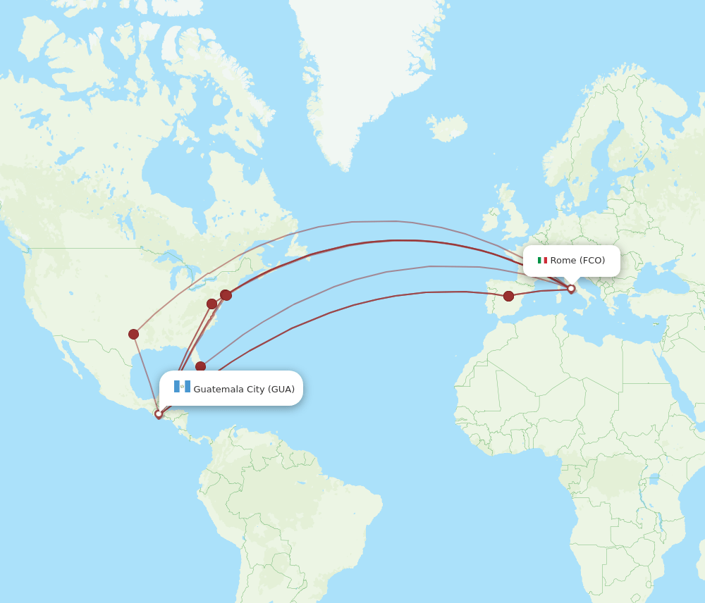 FCO to GUA flights and routes map