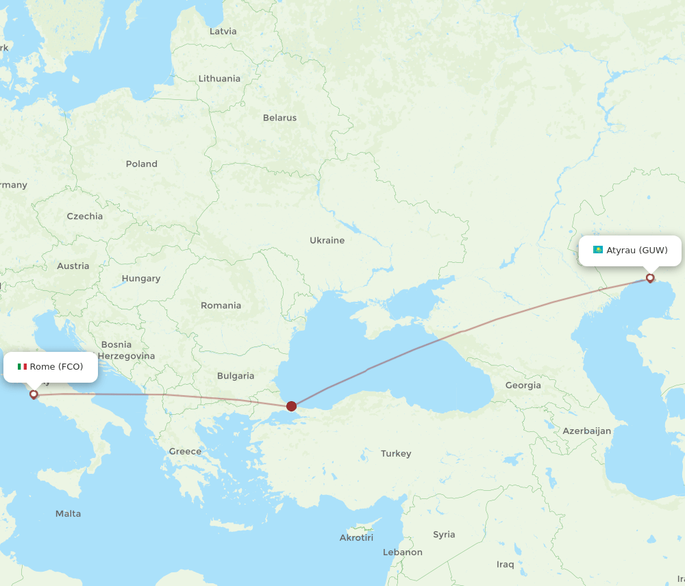 FCO-GUW flight routes