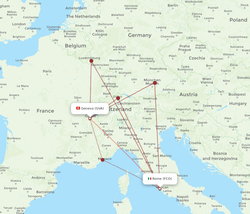 FCO to GVA flights and routes map