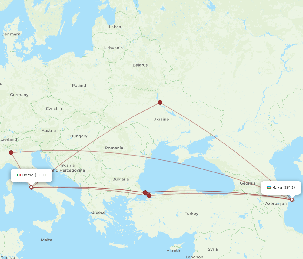 FCO-GYD flight routes