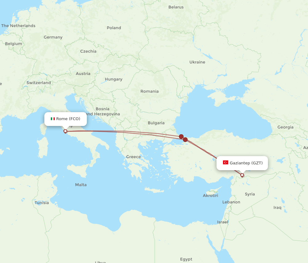 FCO-GZT flight routes