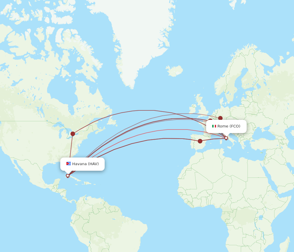 FCO to HAV flights and routes map