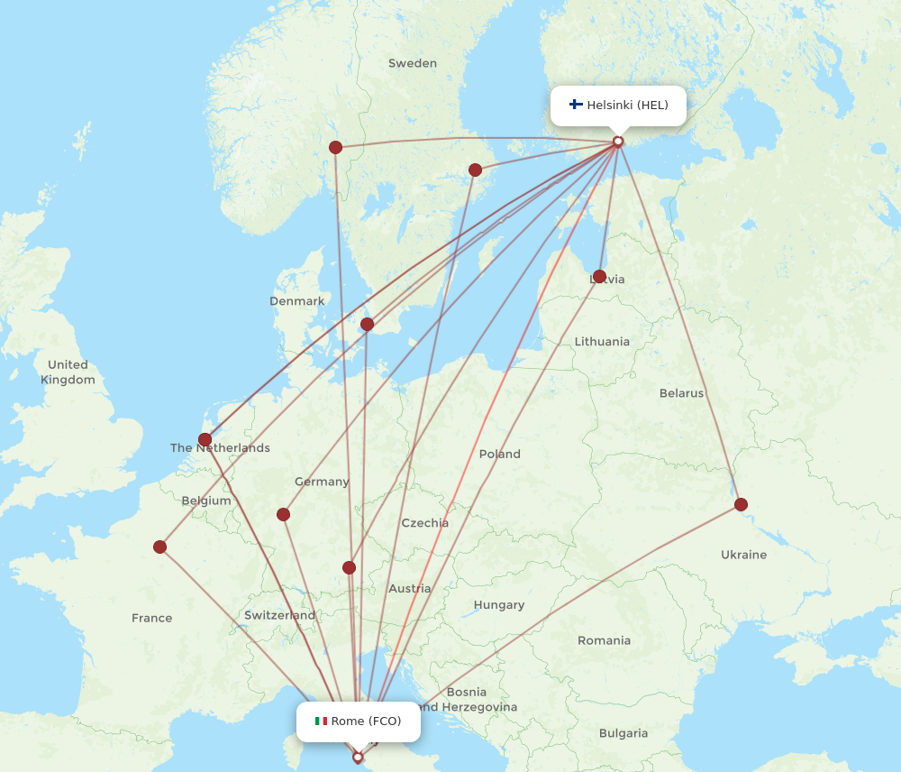 FCO to HEL flights and routes map