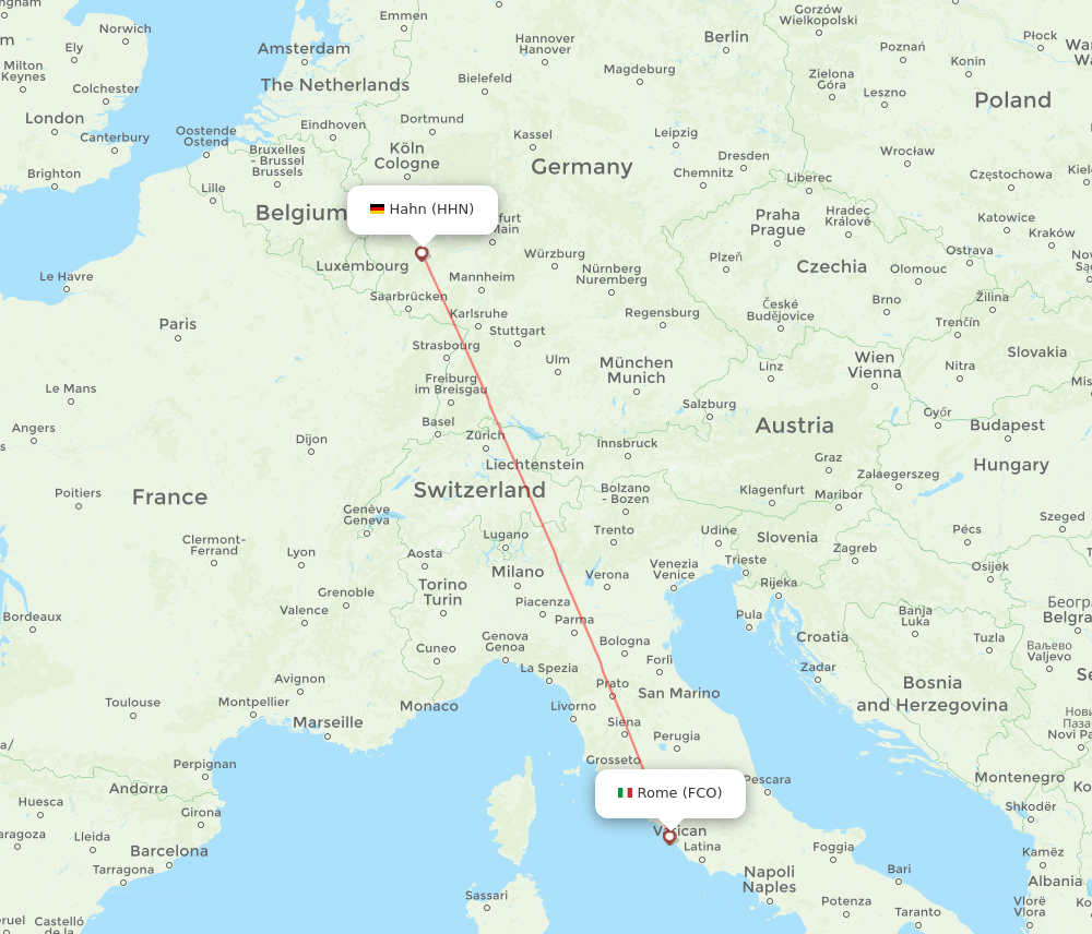FCO to HHN flights and routes map