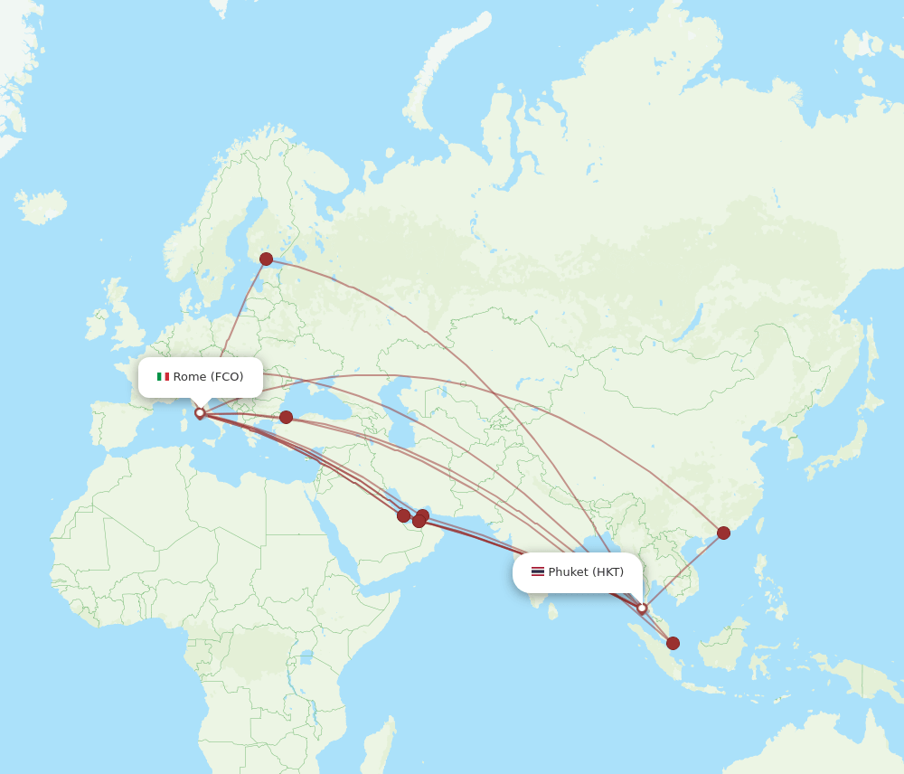 FCO to HKT flights and routes map