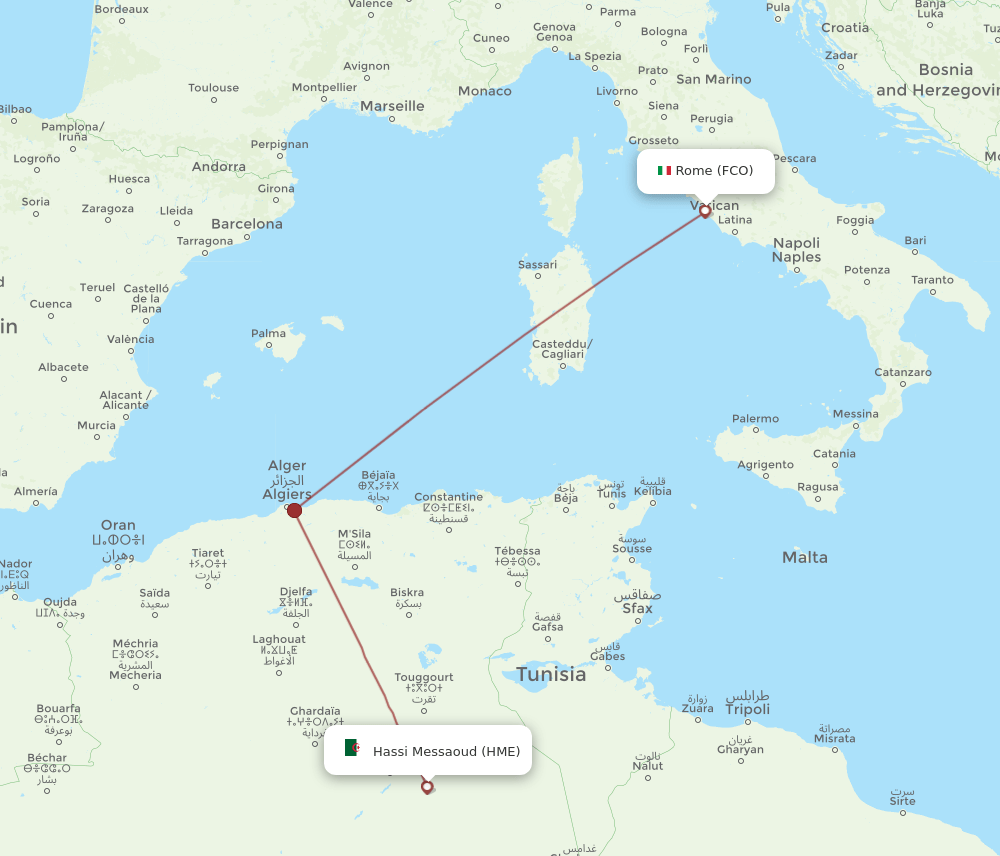 FCO-HME flight routes