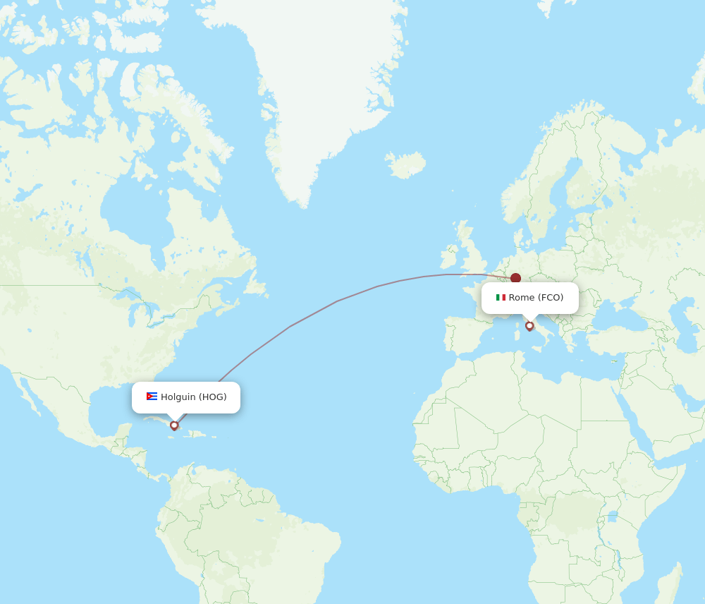 Rome - Holguin route map and flight paths