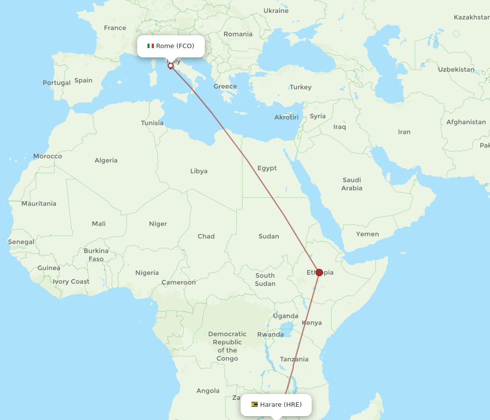 FCO-HRE flight routes