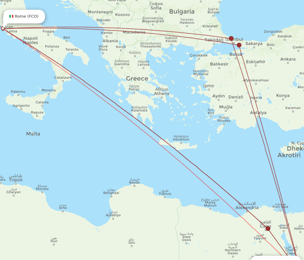 FCO-HRG flight routes
