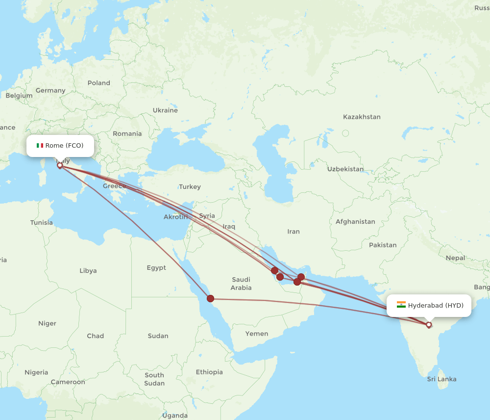 FCO-HYD flight routes