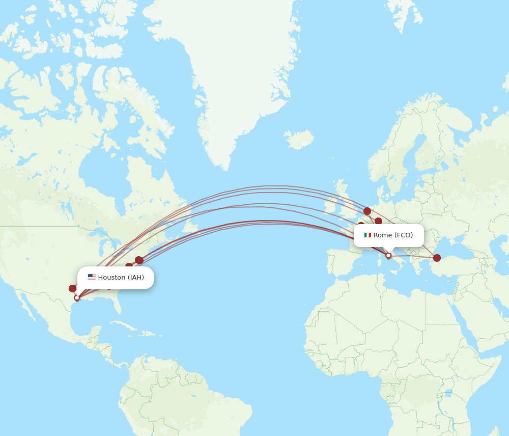 FCO-IAH flight routes