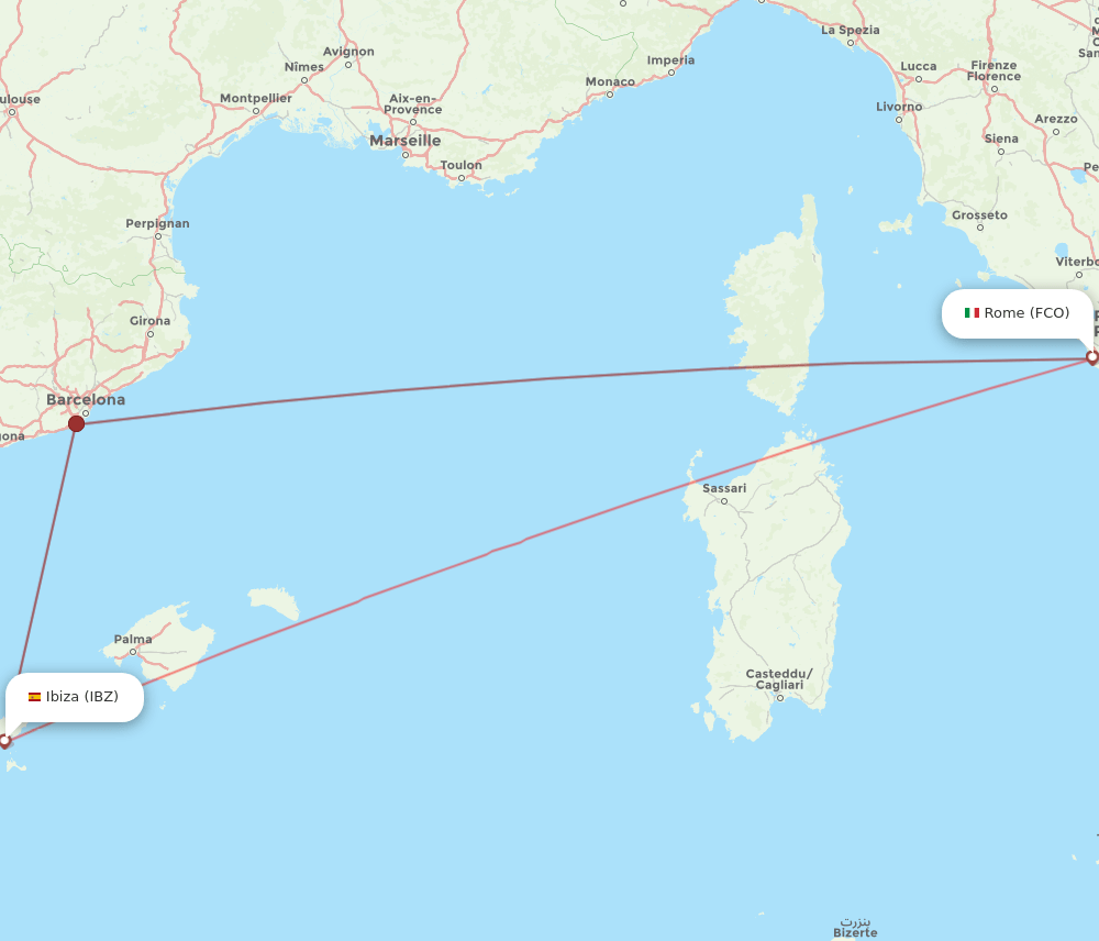 FCO to IBZ flights and routes map