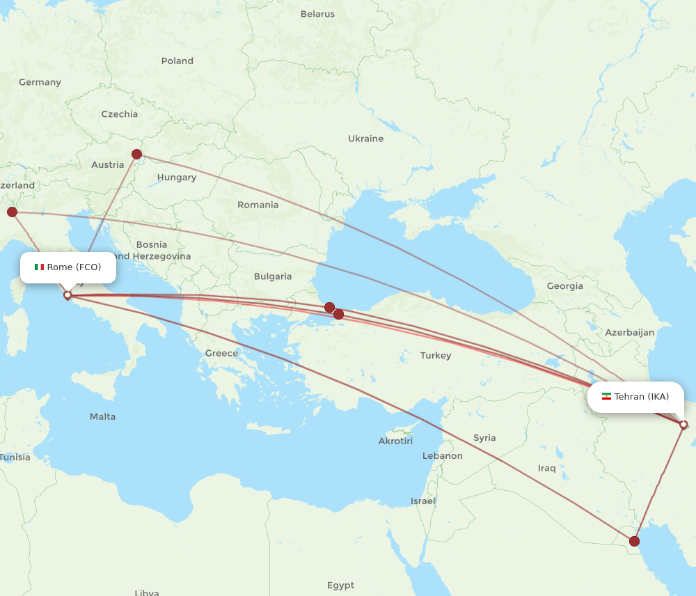 FCO-IKA flight routes