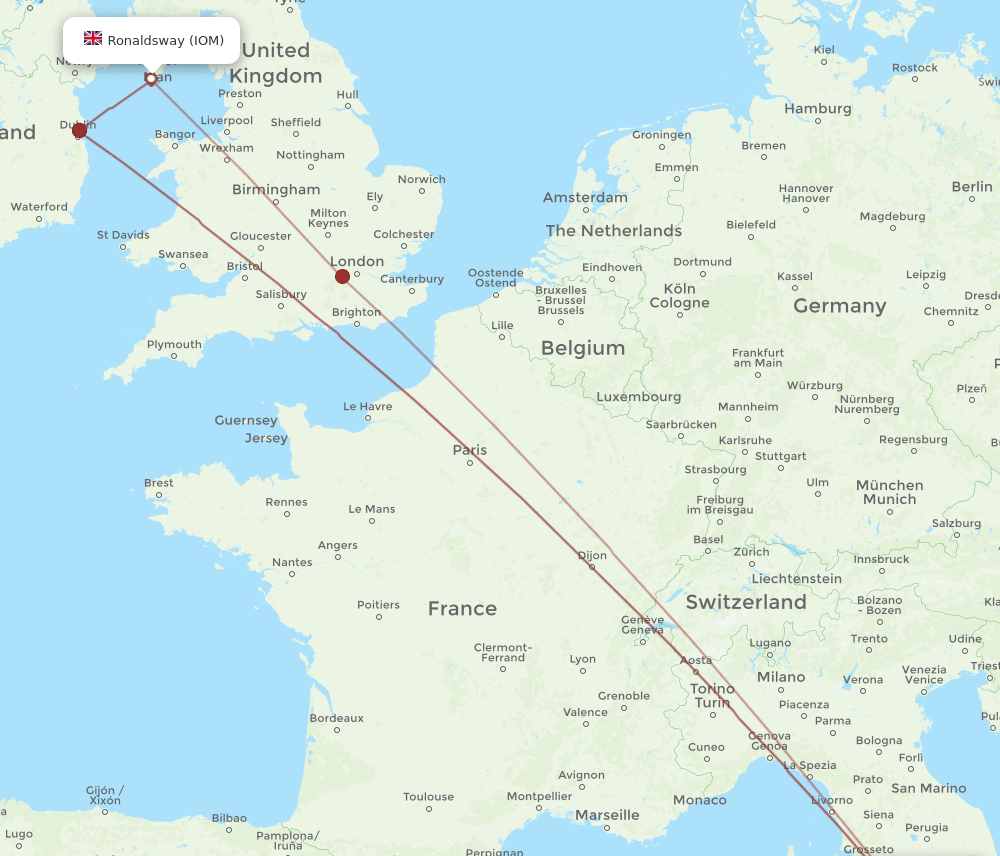 FCO-IOM flight routes