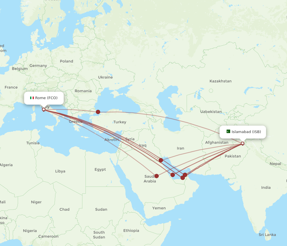 FCO to ISB flights and routes map
