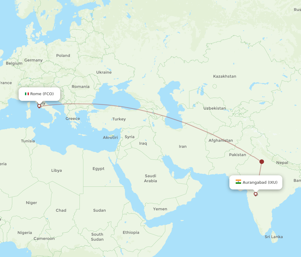 FCO to IXU flights and routes map