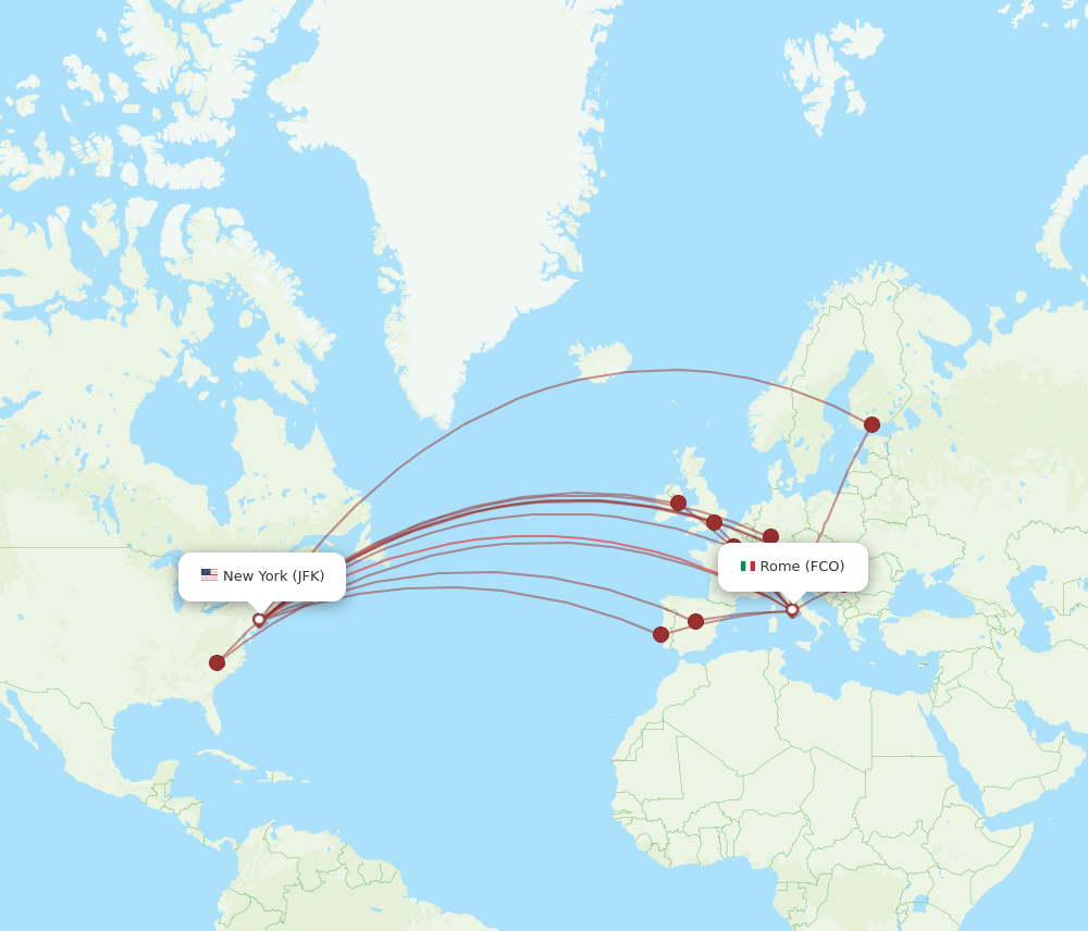 FCO to JFK flights and routes map