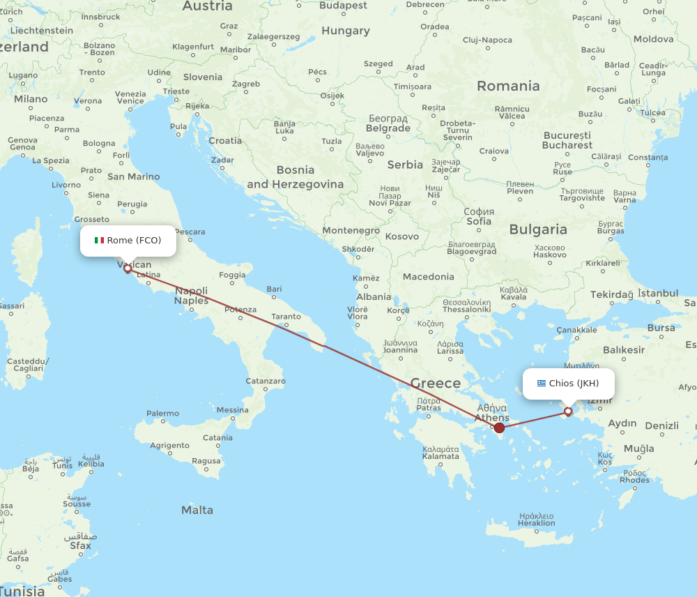 FCO-JKH flight routes