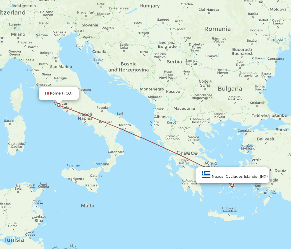 FCO-JNX flight routes