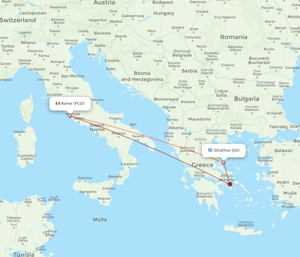 FCO to JSI flights and routes map