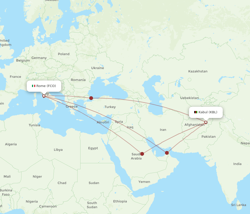 FCO-KBL flight routes