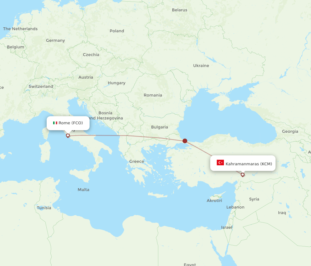 FCO-KCM flight routes