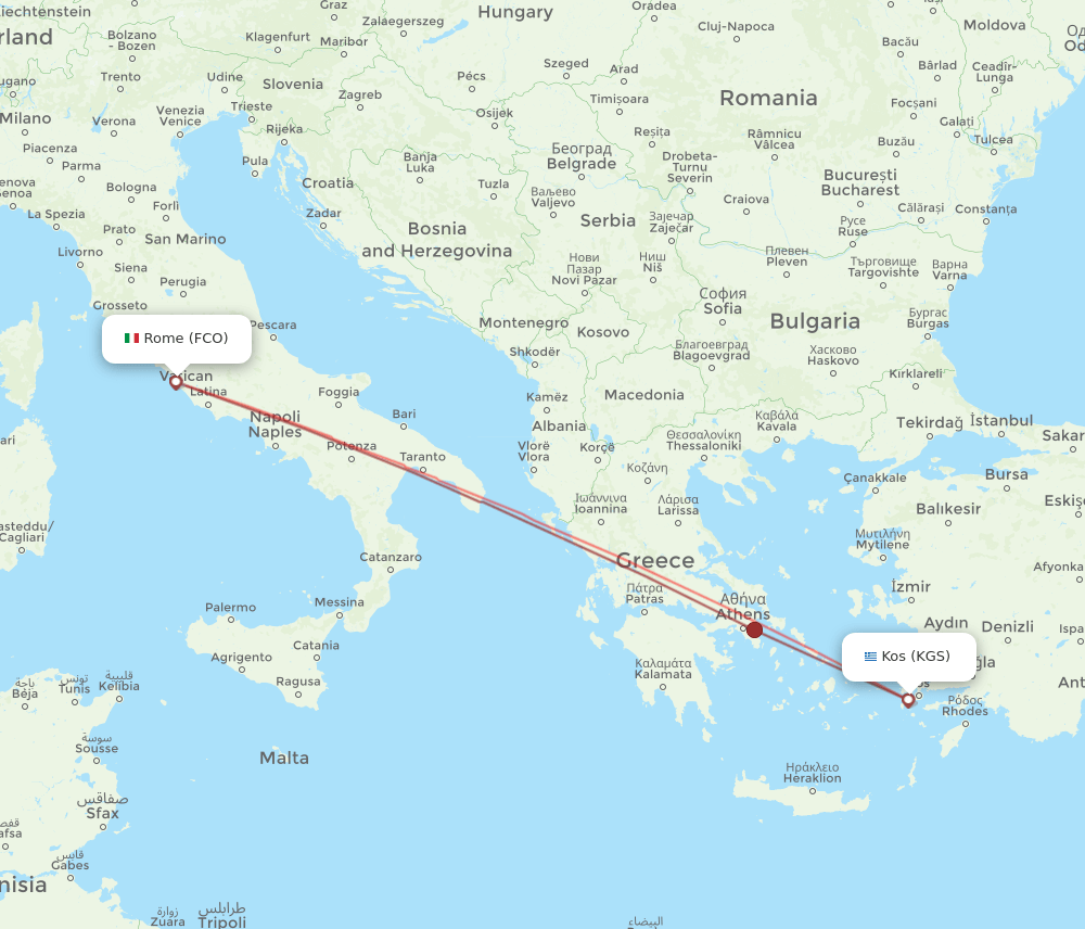 FCO to KGS flights and routes map