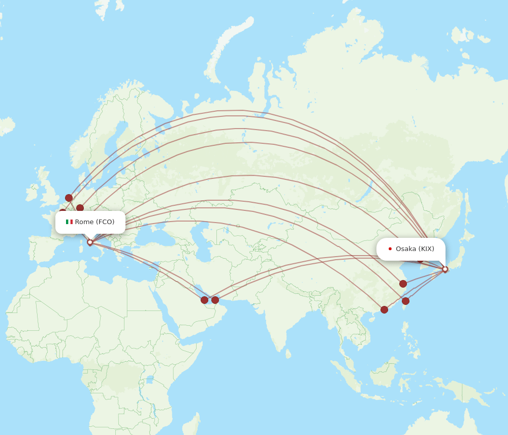 FCO-KIX flight routes
