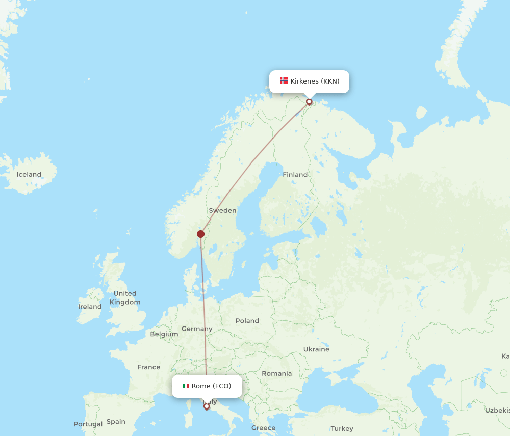 Kirkenes - Rome route map and flight paths