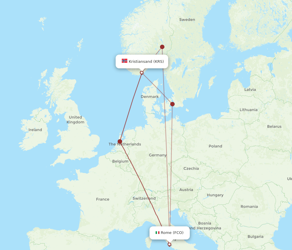 FCO-KRS flight routes