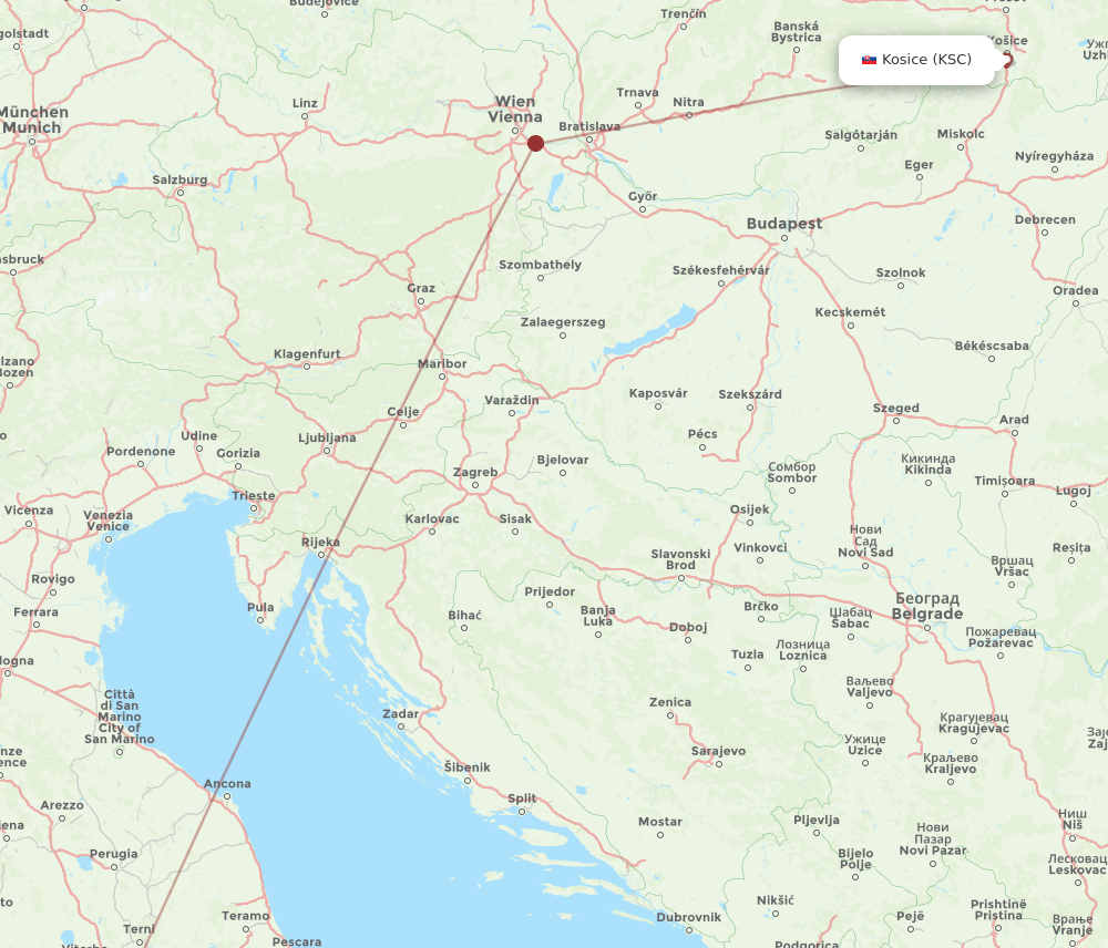 FCO-KSC flight routes