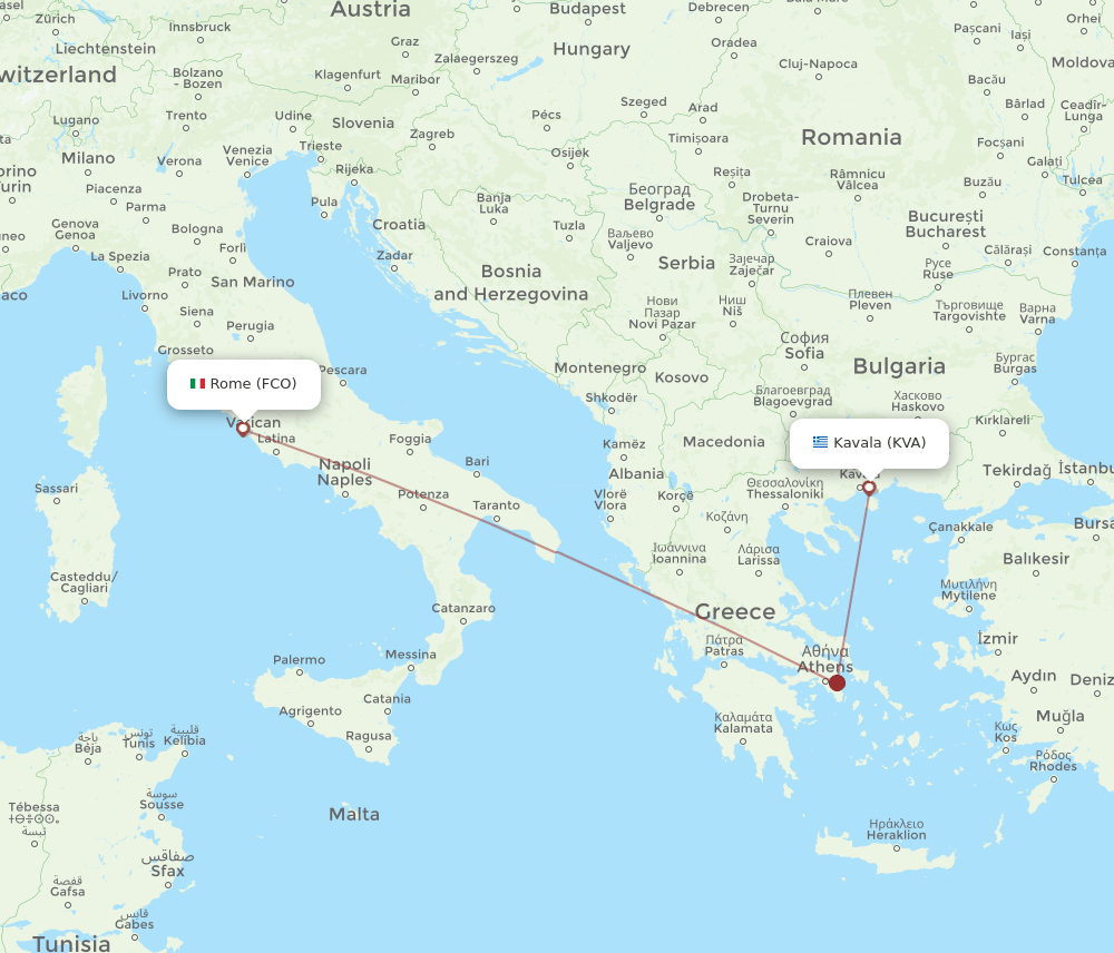 FCO-KVA flight routes