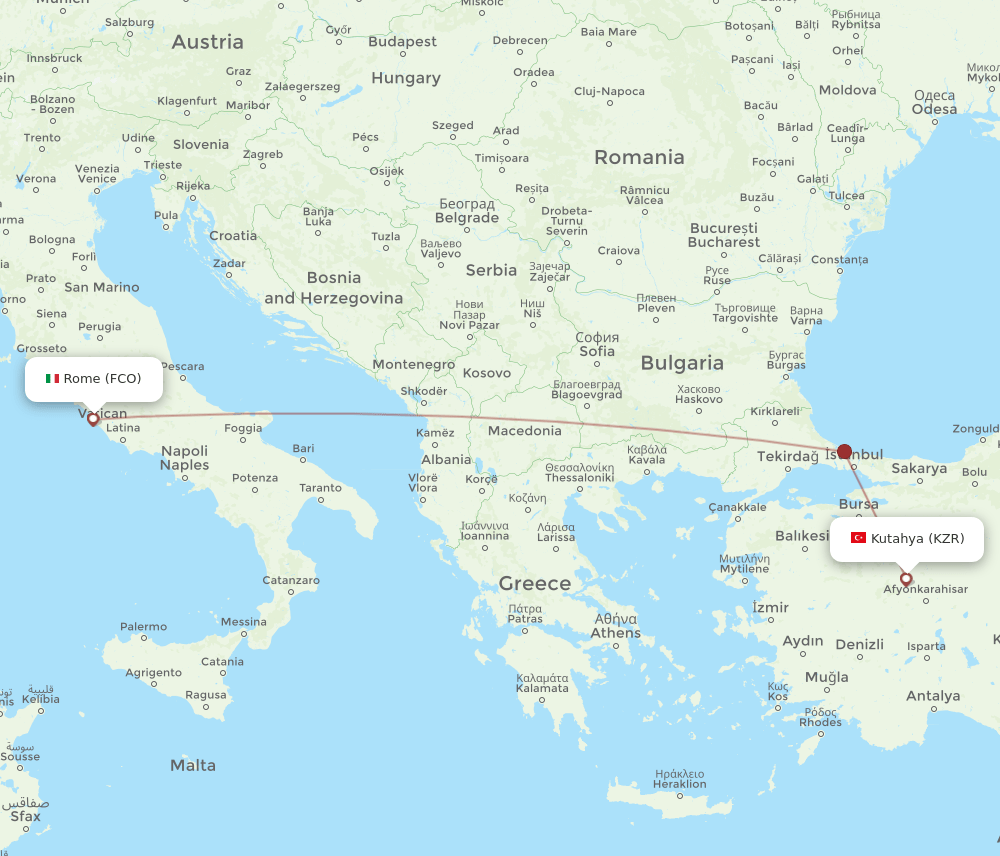 FCO to KZR flights and routes map