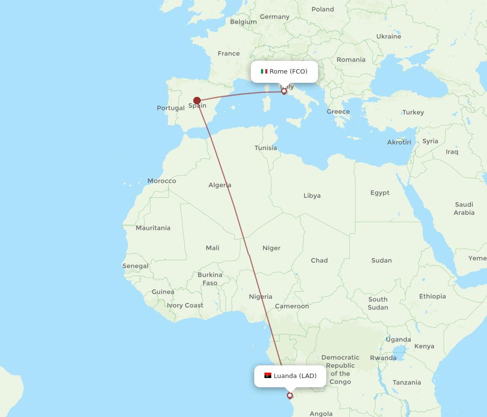 FCO-LAD flight routes