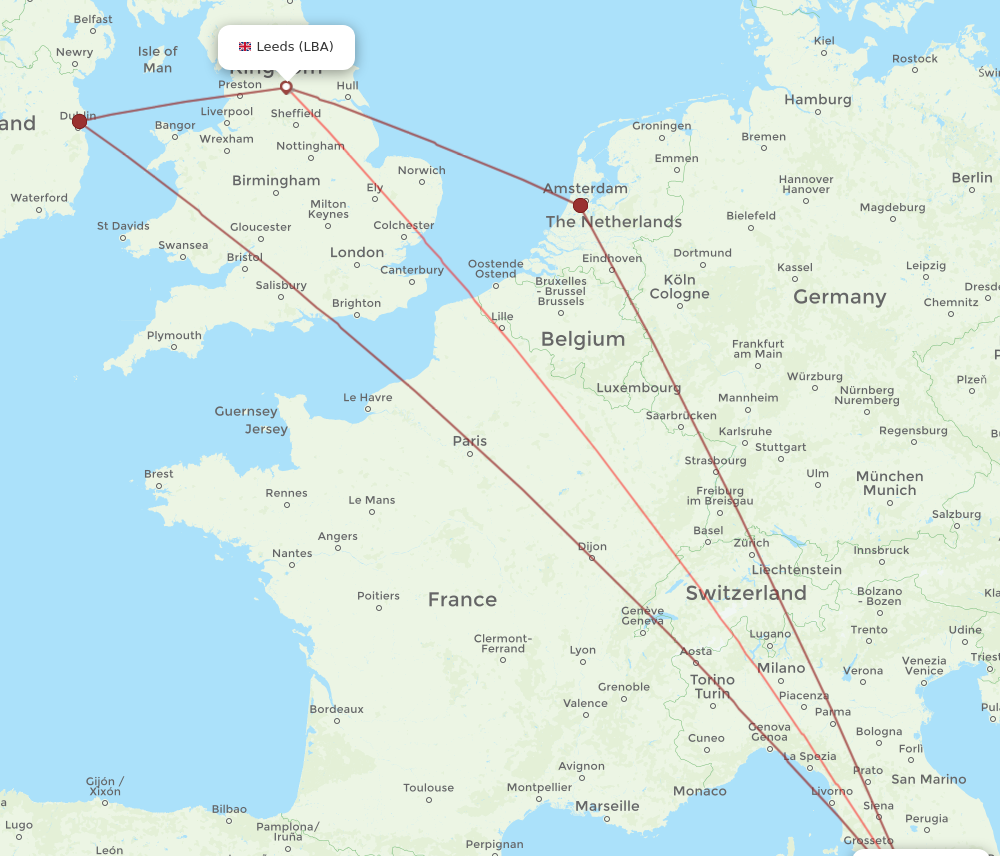FCO to LBA flights and routes map