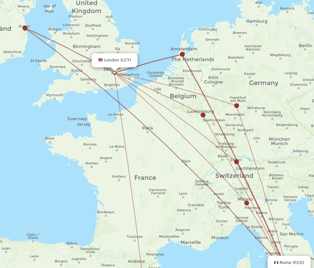 FCO to LCY flights and routes map