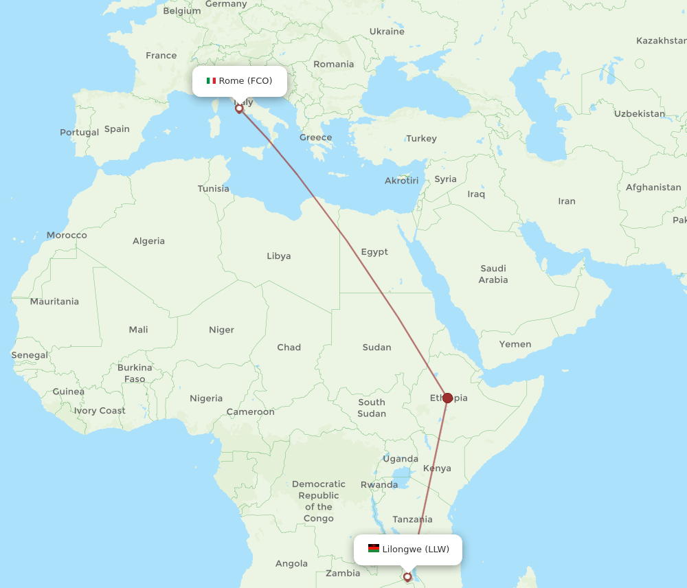 FCO-LLW flight routes