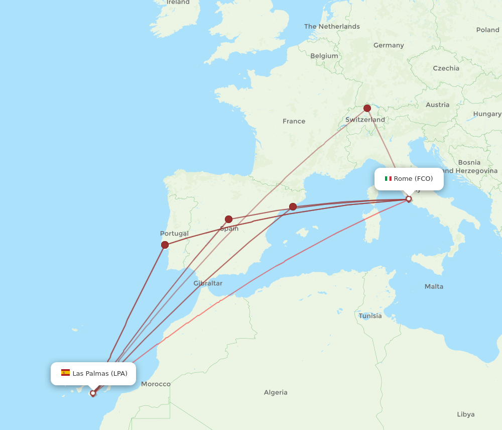 FCO to LPA flights and routes map