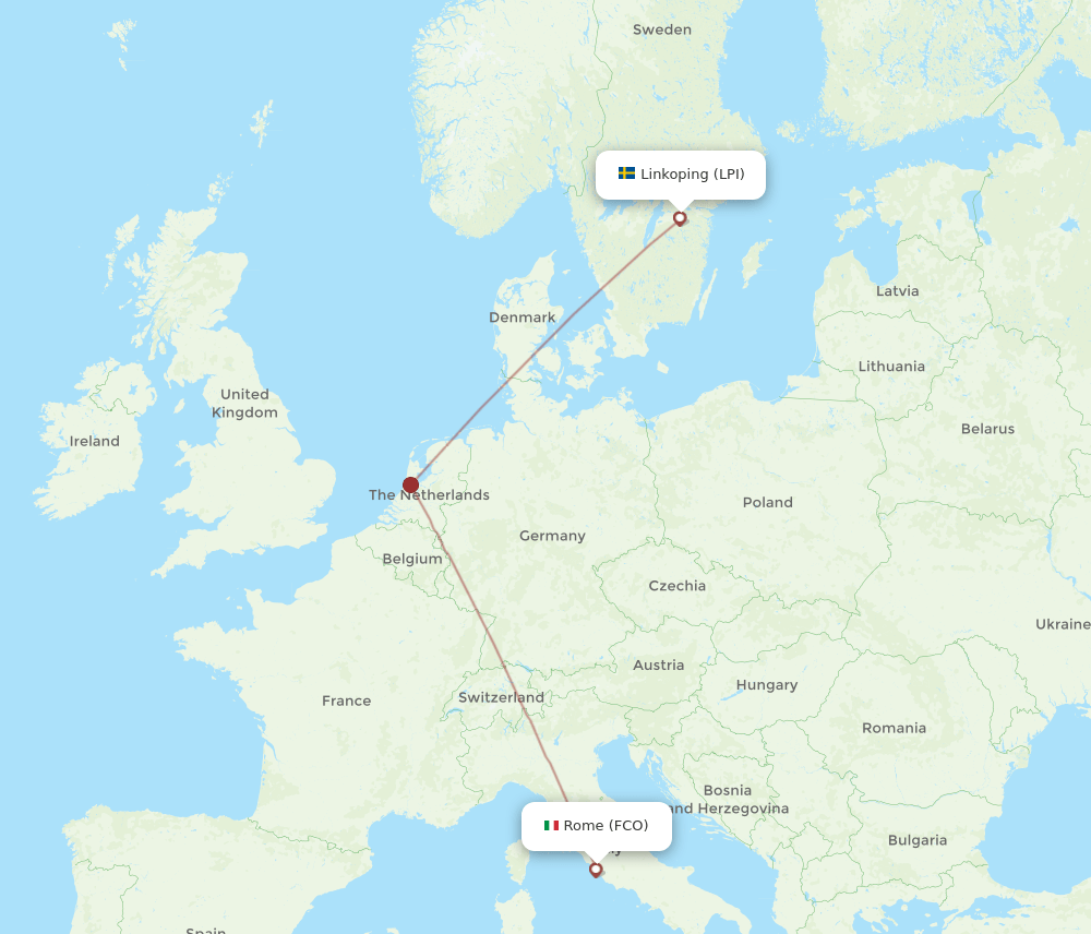 FCO to LPI flights and routes map