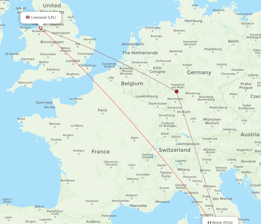 FCO to LPL flights and routes map