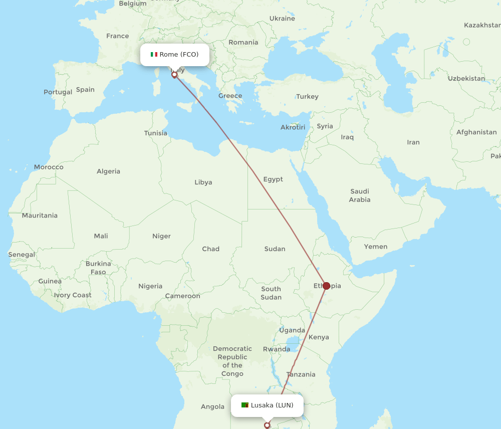 FCO-LUN flight routes