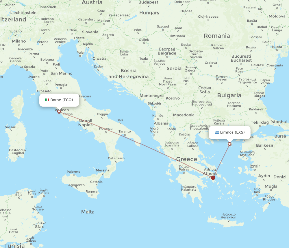 FCO-LXS flight routes