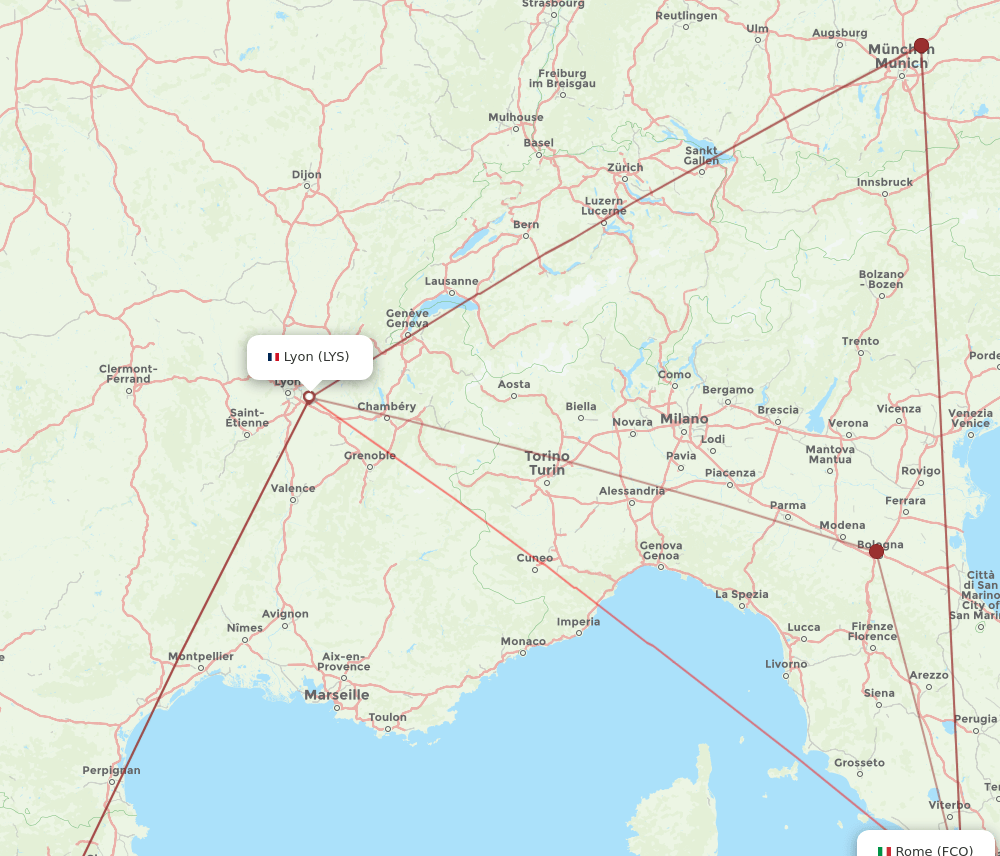 FCO-LYS flight routes
