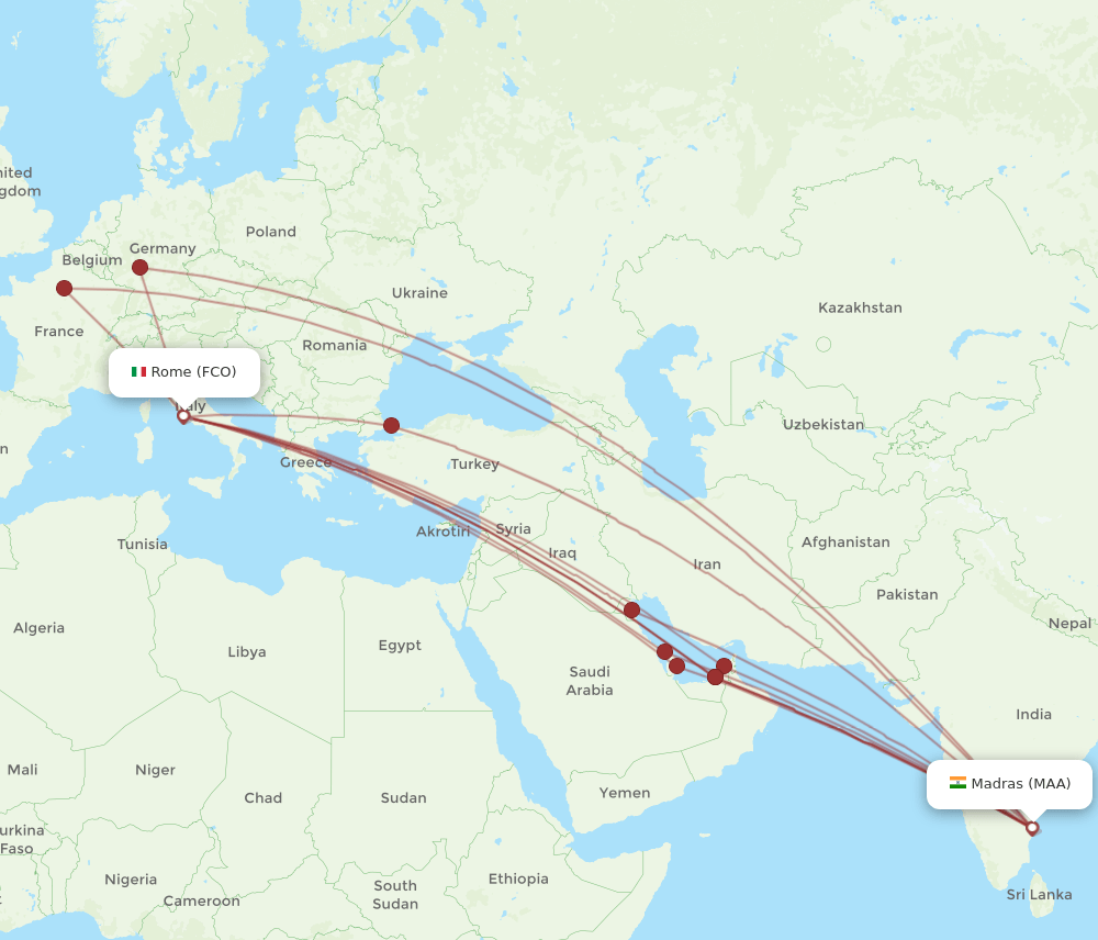 FCO-MAA flight routes