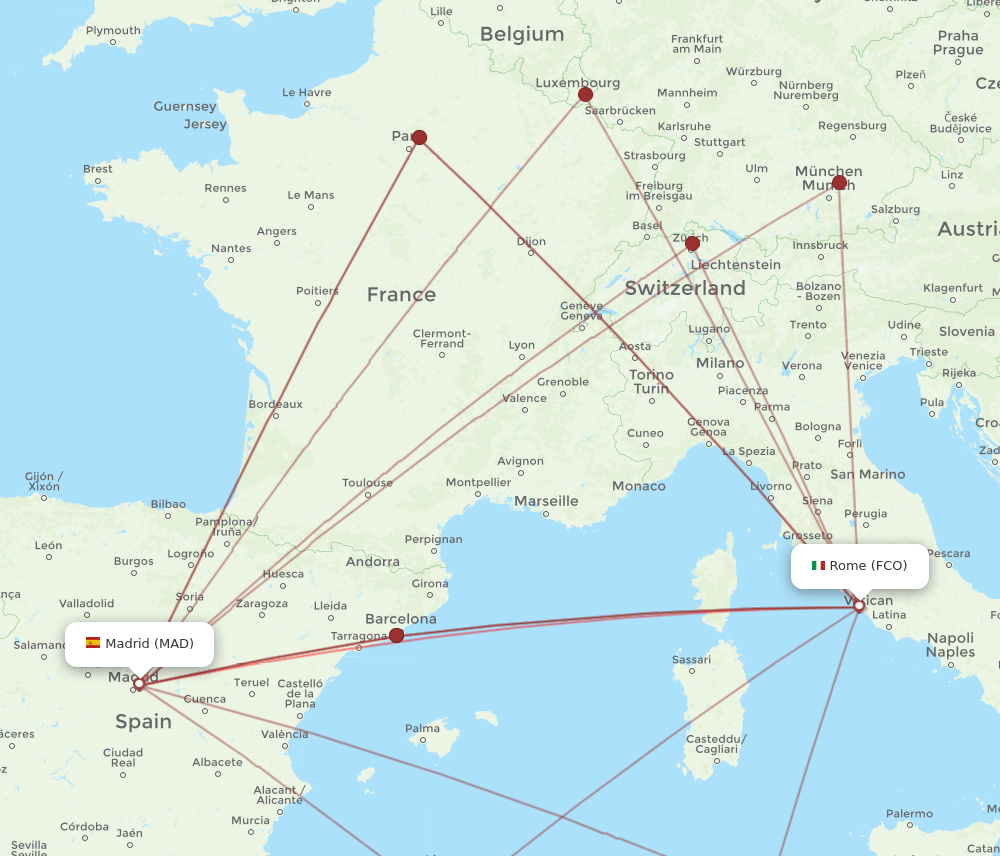 FCO-MAD flight routes