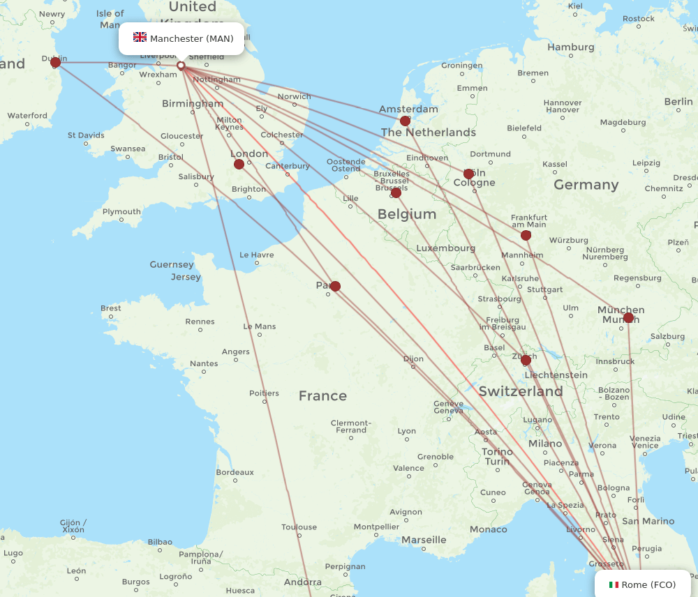 FCO-MAN flight routes